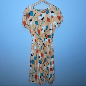 Vintage Saint Clair Paris Floral midi‎ Dress cinches waist size 8